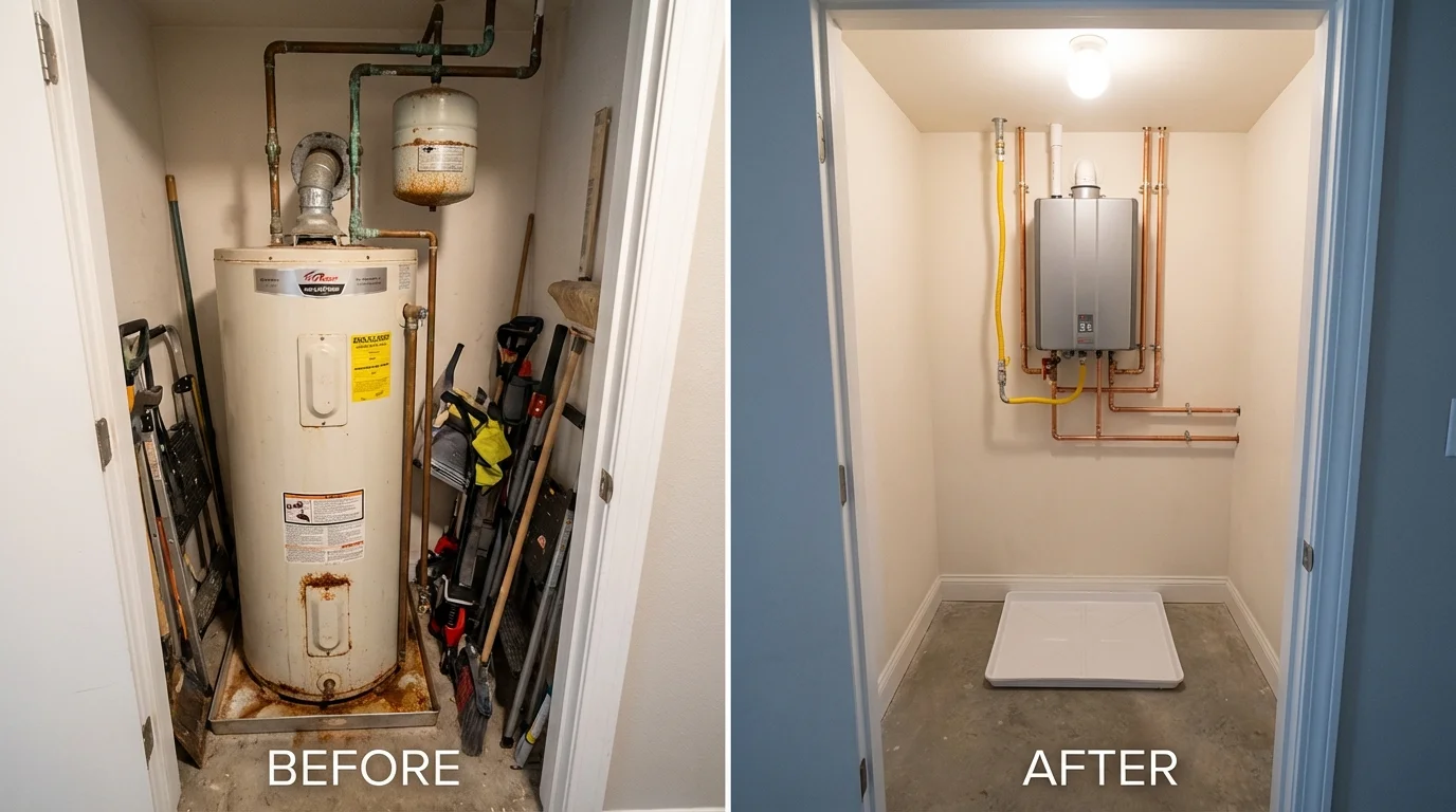 Tank water heater versus wall-mounted tankless unit comparison for Mount Vernon, GA homeowners