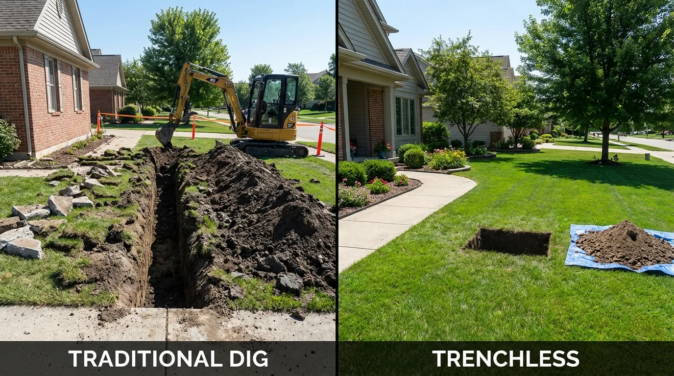 Trenchless sewer repair with minimal yard damage versus traditional excavation in Mount Vernon, GA
